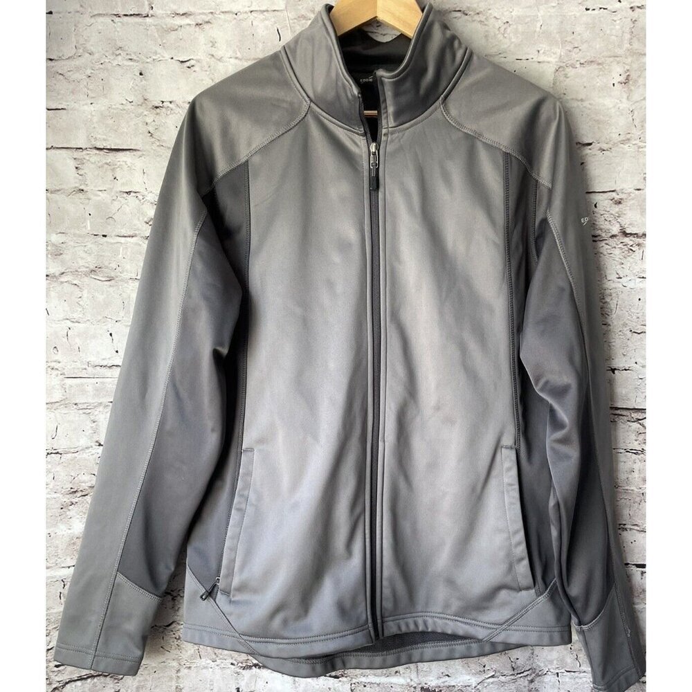 Eddie Bauer Mens Jacket L Grey Trail Soft Shell Full Zip Hiking Gorpcore Fall